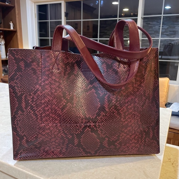 Banana Republic Handbags - Leather handbag, maroon/black, alligator print, excellent condition